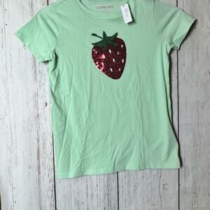 Crewcuts Green Short Sleeve With Sequin Strawberry Design in Front of Tee Sz L